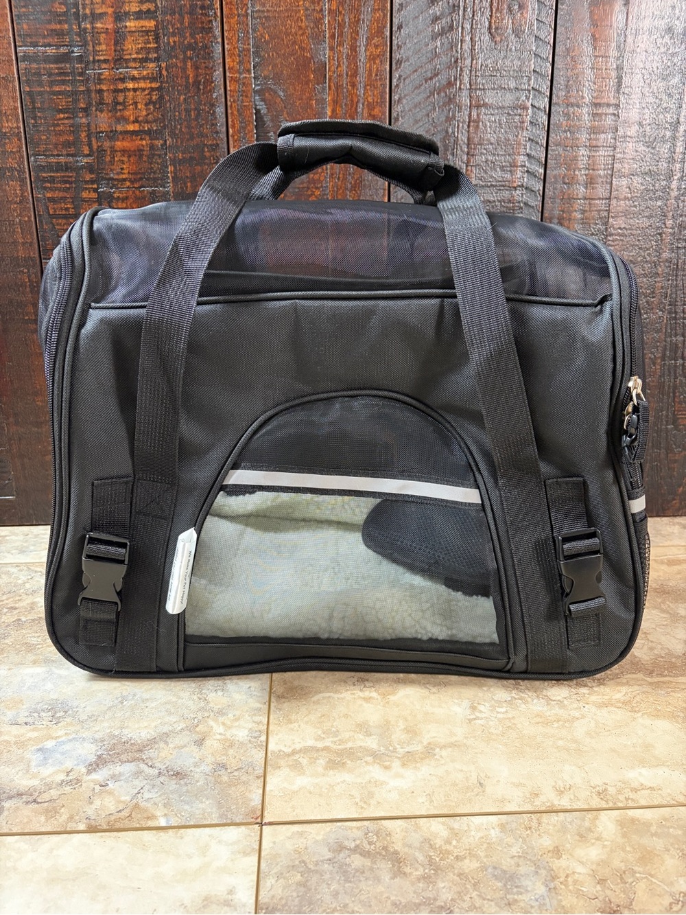 PetMaker Black Pet Carrier Bag with Mesh Window & Sherpa Lining